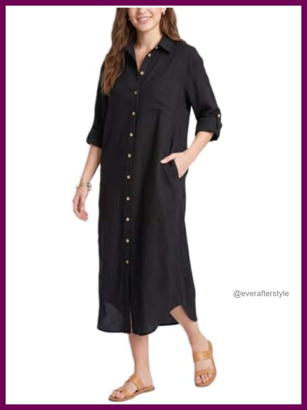 Women's Casual Button Front Maxi Shirt Dress Long Sleeve V-Neck High Low Hem